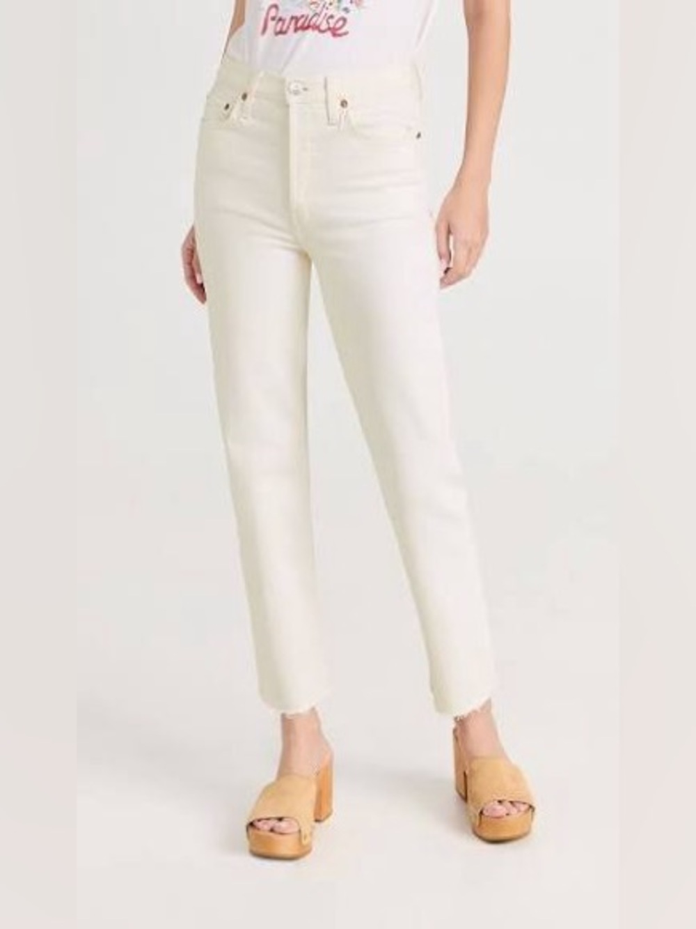 RE/DONE 70S Stove Pipe High Rise Straight Jeans Vintage White Size 27